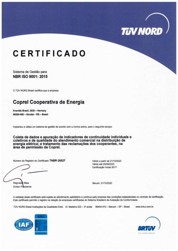 Certificado ISO 2020 COPREL