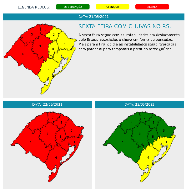 Tempo em 21 05 2021 - Fonte: Sema/RS  Sala de Situao